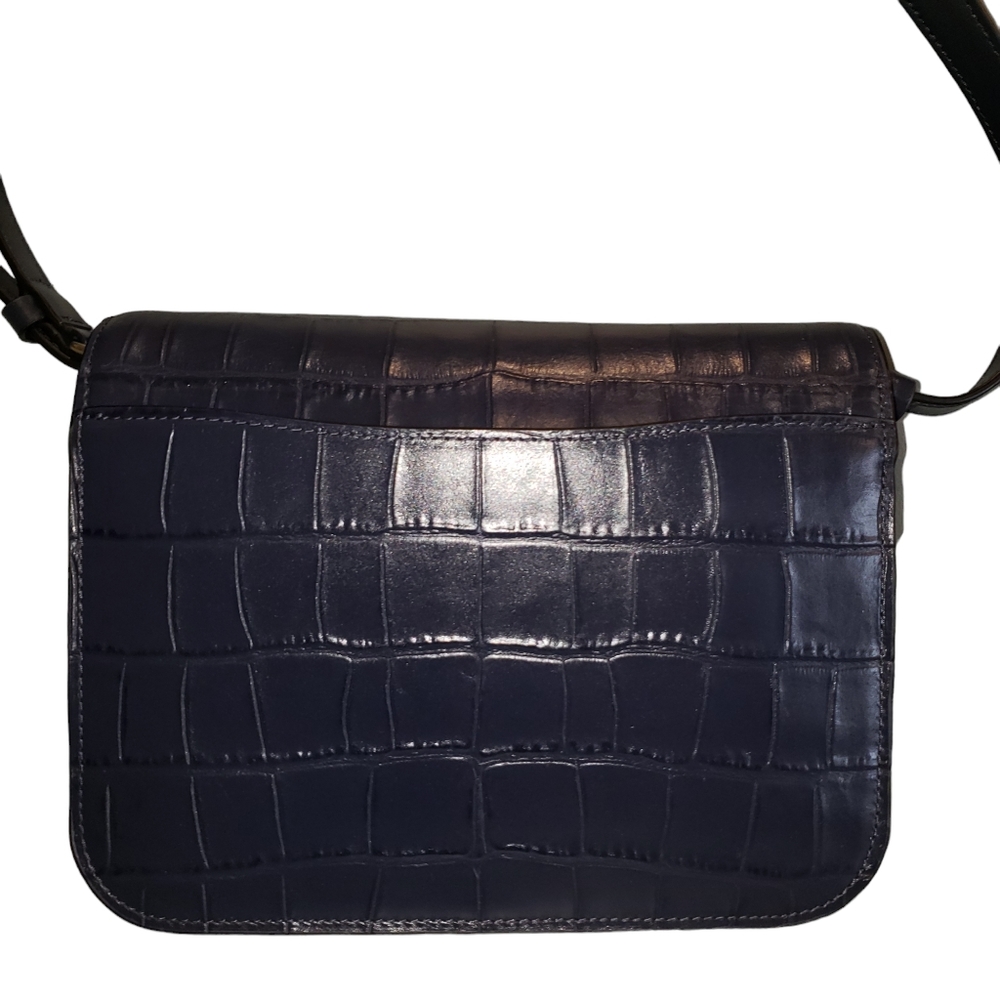 NEW Coach Brynn Navy Blue Croc Embossed Leather Flap Adjustable Shoulder Bag NWT - Picture 6 of 15